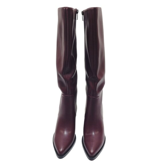 Womens Burgundy Knee-High Heeled Boots 6.5 Faux Leather Side Zipper Block Heel - Picture 3 of 9